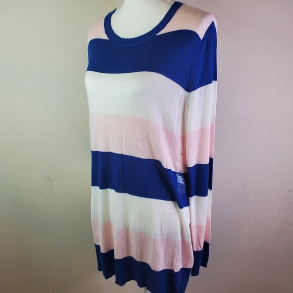 Maison Jules Juniors Blue Blush Colorblock Stripe Sweater L - Picture 3 of 10